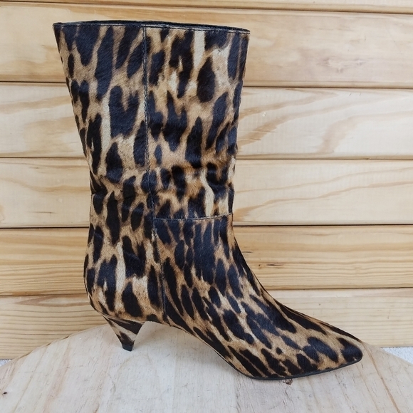 Vince Camuto 5.5 US Rastel 3 Leopard Print Calf Hair Kitten Heel Mid Calf Boots - Picture 7 of 10